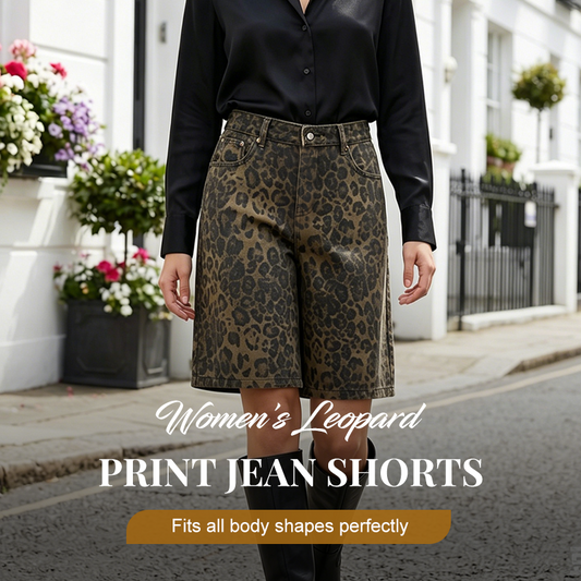🩳 50% DE RÉDUCTION 🐆 Short en jean imprimé léopard pour femme – Look tendance & coupe confortable – Parfait pour l’été, les festivals ou un style streetwear assumé – taille haute & poches pratiques 🌸