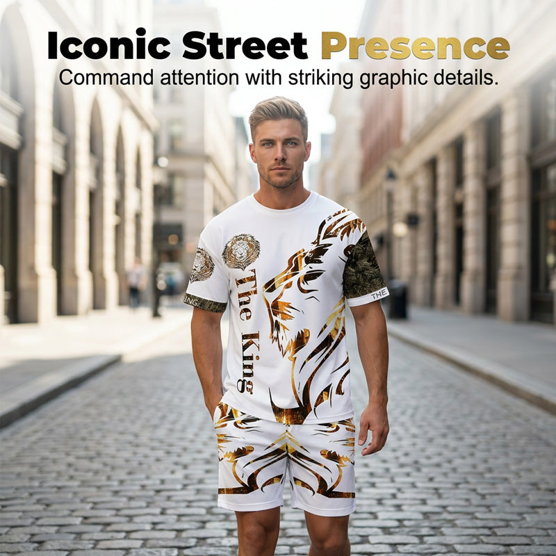 🦁🔥 PROMO FLASH 50% ! Ensemble Graphique Lion Homme – T-shirt + Short, Respirant, Streetwear Urbain, Tailles S-4XL, Idéal Été 😎