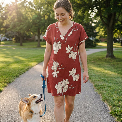 Robe d'été imprimé floral - Coupe ample & Grande taille (2XL-3XL) 🌸Robe Midi Boho Floral - Loose & Confortable pour Toutes les Silhouettes ☀️