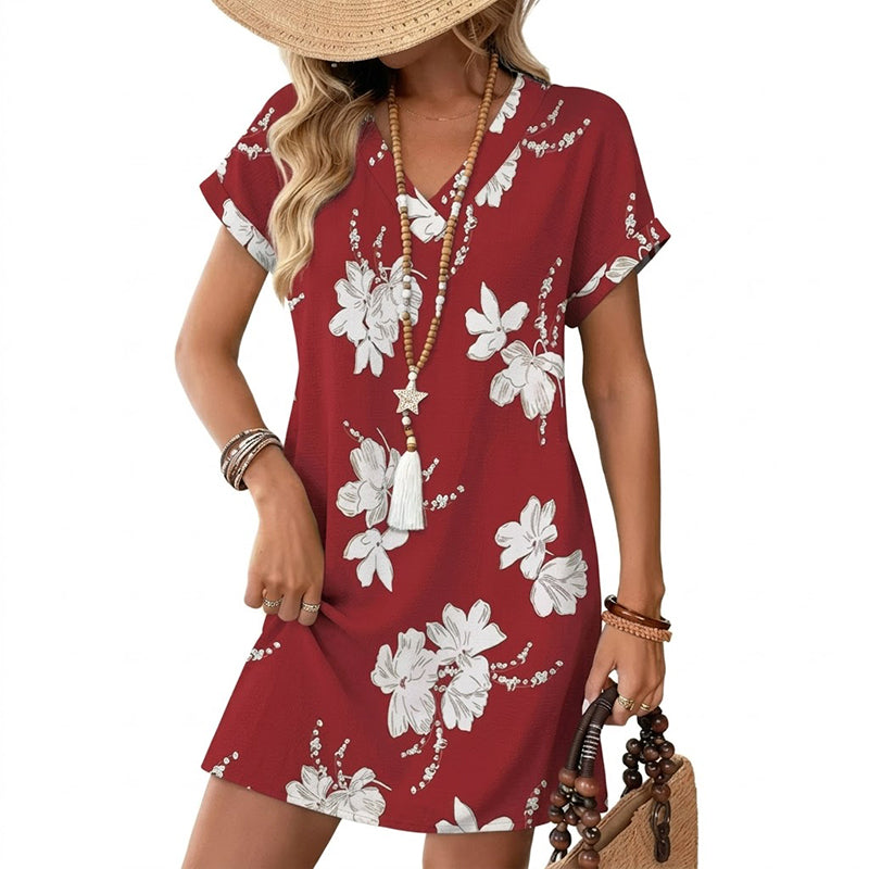 Robe d'été imprimé floral - Coupe ample & Grande taille (2XL-3XL) 🌸Robe Midi Boho Floral - Loose & Confortable pour Toutes les Silhouettes ☀️