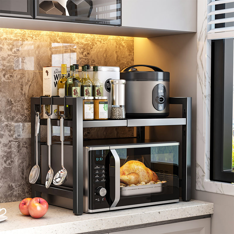 🍽️ Étagère extensible pour micro-ondes avec crochets – gain de place dans la cuisine, idéale pour les accessoires et les épices 🔧✨