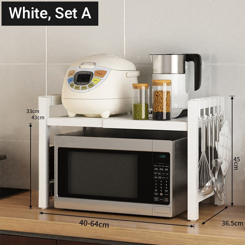 🍽️ Étagère extensible pour micro-ondes avec crochets – gain de place dans la cuisine, idéale pour les accessoires et les épices 🔧✨