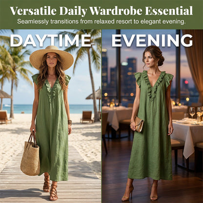 ✨Robe décontractée sans manches à col en V et volants pour femme