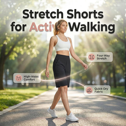 👖💥 PROMO FLASH 50% ! Short de Marche Stretch Femme – Taille Haute, Tissu 4 Sens, Poches Profonde, 3 Couleurs, Tailles XS-2XL, Idéal Randonnée & Quotidien 🚶‍♀️