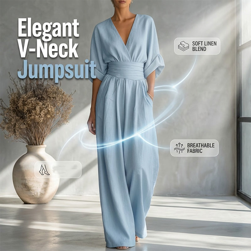 Combinaison ample à taille haute et encolure en V pour femme