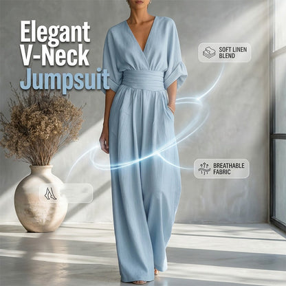 Combinaison ample à taille haute et encolure en V pour femme