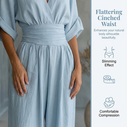 Combinaison ample à taille haute et encolure en V pour femme