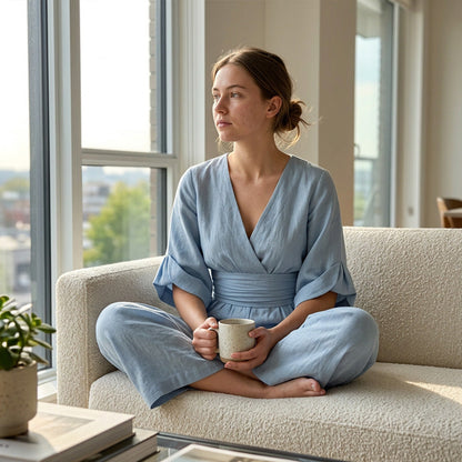 Combinaison ample à taille haute et encolure en V pour femme