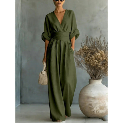 Combinaison ample à taille haute et encolure en V pour femme