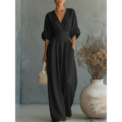 Combinaison ample à taille haute et encolure en V pour femme