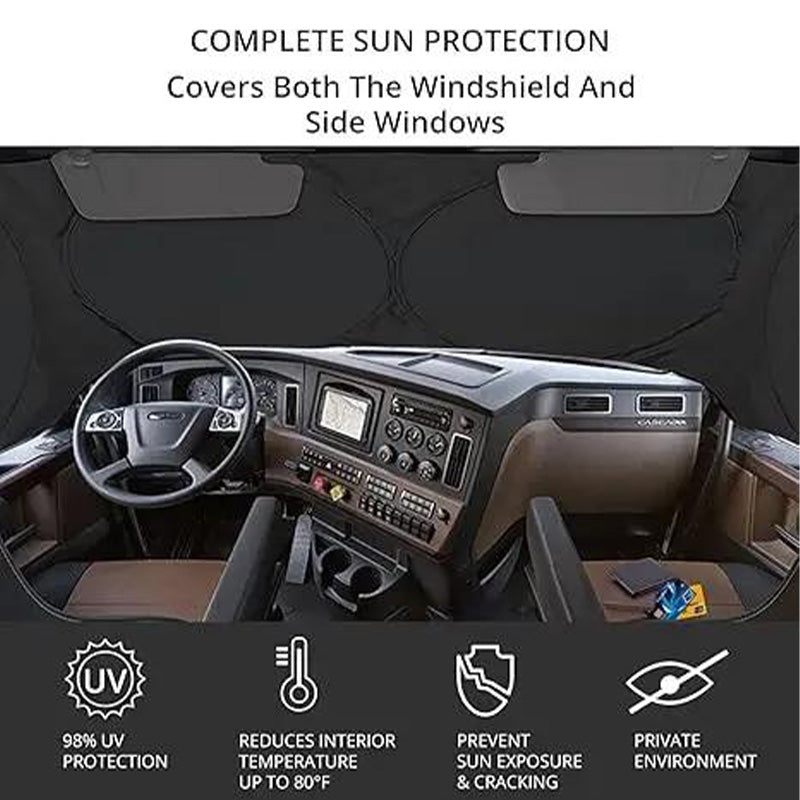 📢📢50 % DE RÉDUCTION !! ⏰Pare-soleil de pare-brise pour camion avec protection UV – Robuste et réfléchissant la chaleur – Convient aux grands pare-brise, réduit la chaleur intérieure – protège le tableau de bord et les sièges, rangement pliable 🛡️