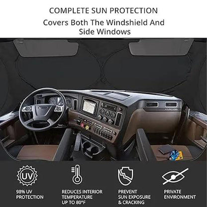 📢📢50 % DE RÉDUCTION !! ⏰Pare-soleil de pare-brise pour camion avec protection UV – Robuste et réfléchissant la chaleur – Convient aux grands pare-brise, réduit la chaleur intérieure – protège le tableau de bord et les sièges, rangement pliable 🛡️