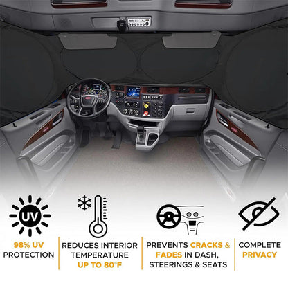 📢📢50 % DE RÉDUCTION !! ⏰Pare-soleil de pare-brise pour camion avec protection UV – Robuste et réfléchissant la chaleur – Convient aux grands pare-brise, réduit la chaleur intérieure – protège le tableau de bord et les sièges, rangement pliable 🛡️