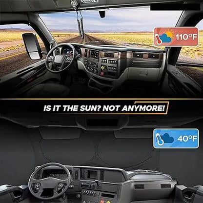 📢📢50 % DE RÉDUCTION !! ⏰Pare-soleil de pare-brise pour camion avec protection UV – Robuste et réfléchissant la chaleur – Convient aux grands pare-brise, réduit la chaleur intérieure – protège le tableau de bord et les sièges, rangement pliable 🛡️