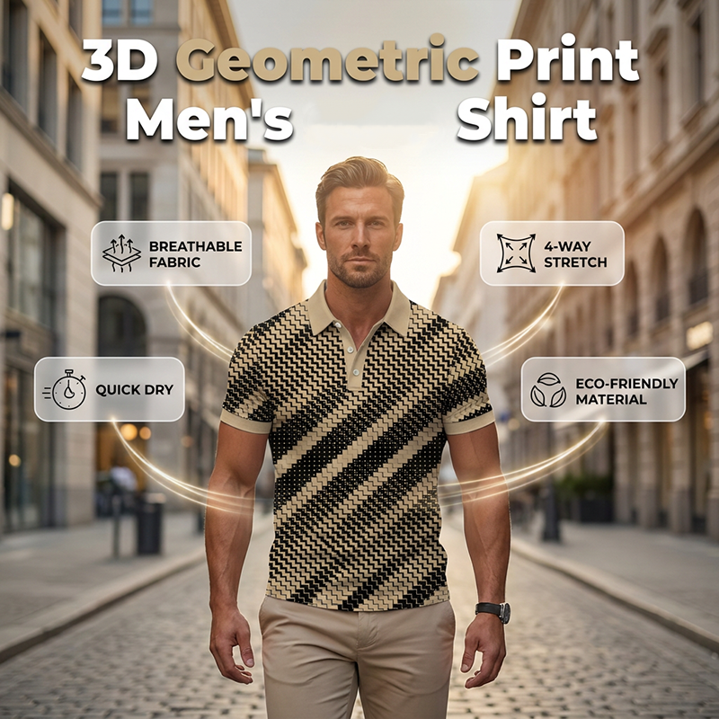👔📐Chemises à col pour hommes à imprimé géométrique