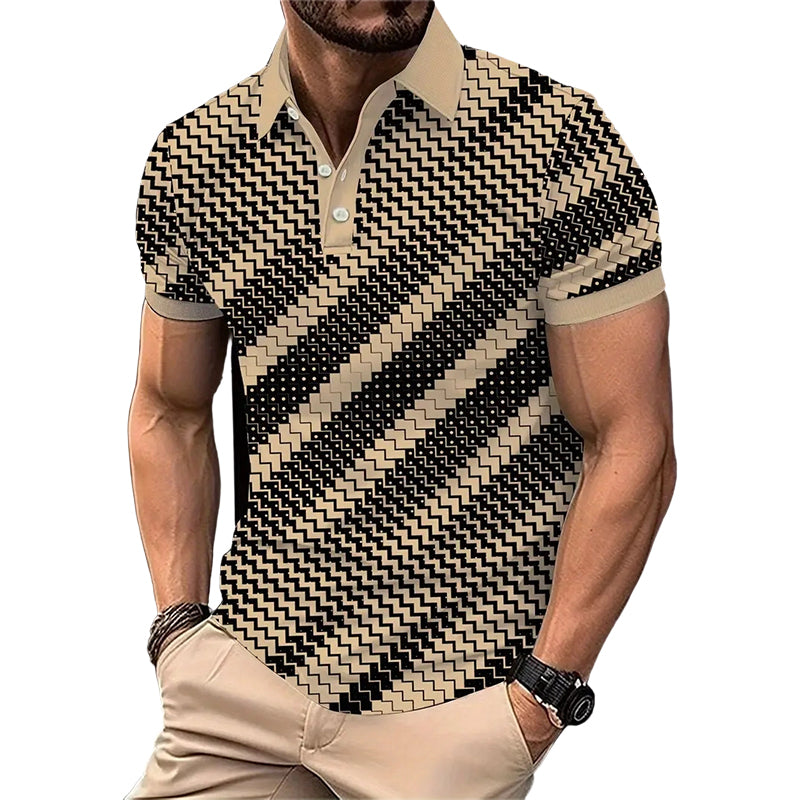👔📐Chemises à col pour hommes à imprimé géométrique