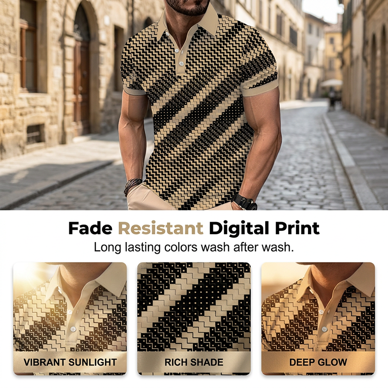 👔📐Chemises à col pour hommes à imprimé géométrique