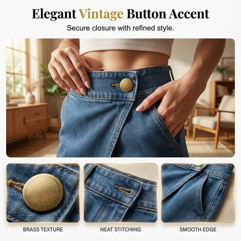 👖 PROMO LIMITÉE 50% DE RÉDUCTION ! 💥 Short Asymétrique Jambes Larges – Imitation Jean, Taille Mi-Haute, Ourlet Irrégulier ✨