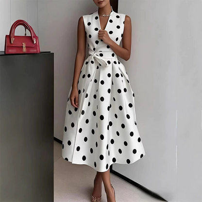 🌸Robe Sans Manches Col V à Pois pour Femme👗