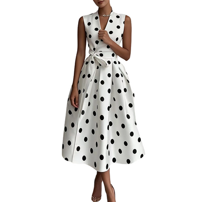 🌸Robe Sans Manches Col V à Pois pour Femme👗