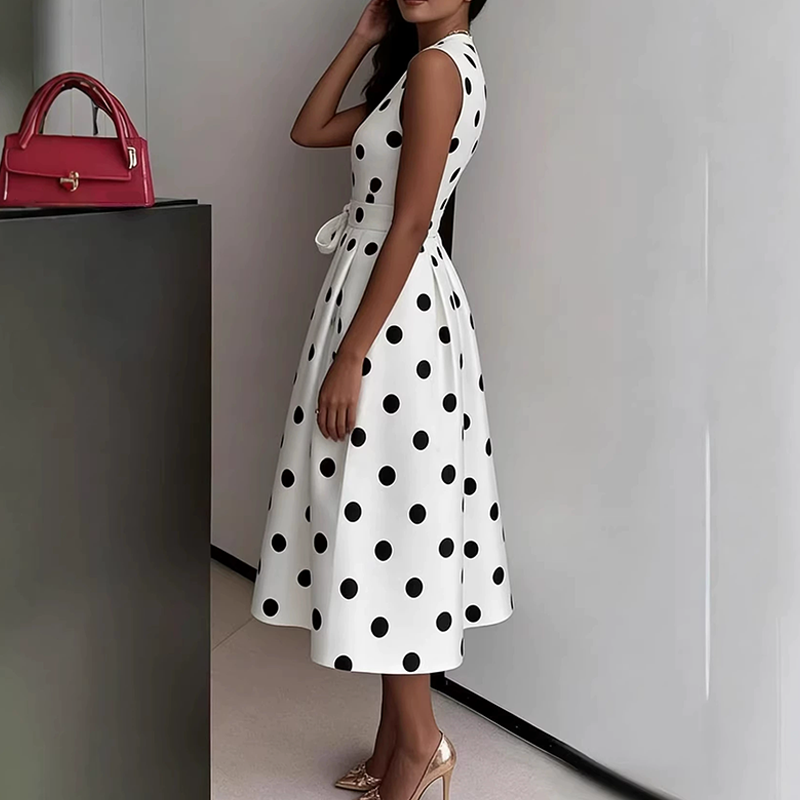 🌸Robe Sans Manches Col V à Pois pour Femme👗