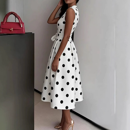 🌸Robe Sans Manches Col V à Pois pour Femme👗