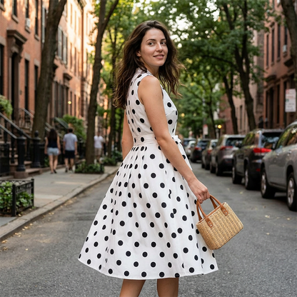 🌸Robe Sans Manches Col V à Pois pour Femme👗
