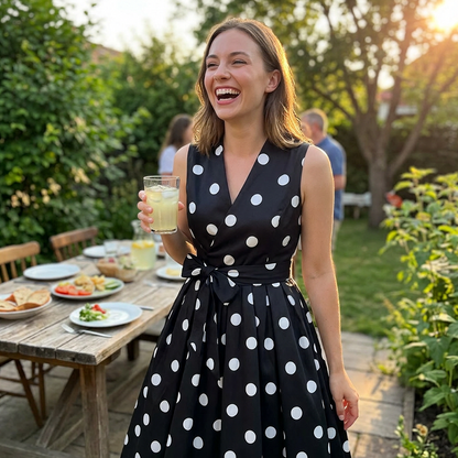 🌸Robe Sans Manches Col V à Pois pour Femme👗