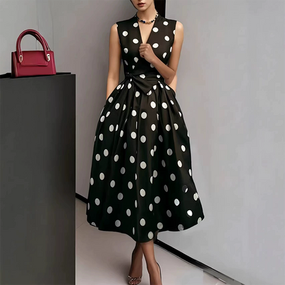 🌸Robe Sans Manches Col V à Pois pour Femme👗