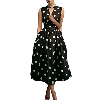 🌸Robe Sans Manches Col V à Pois pour Femme👗