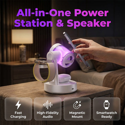 Station de Charge Magnétique 3-en-1 avec Enceinte Bluetooth