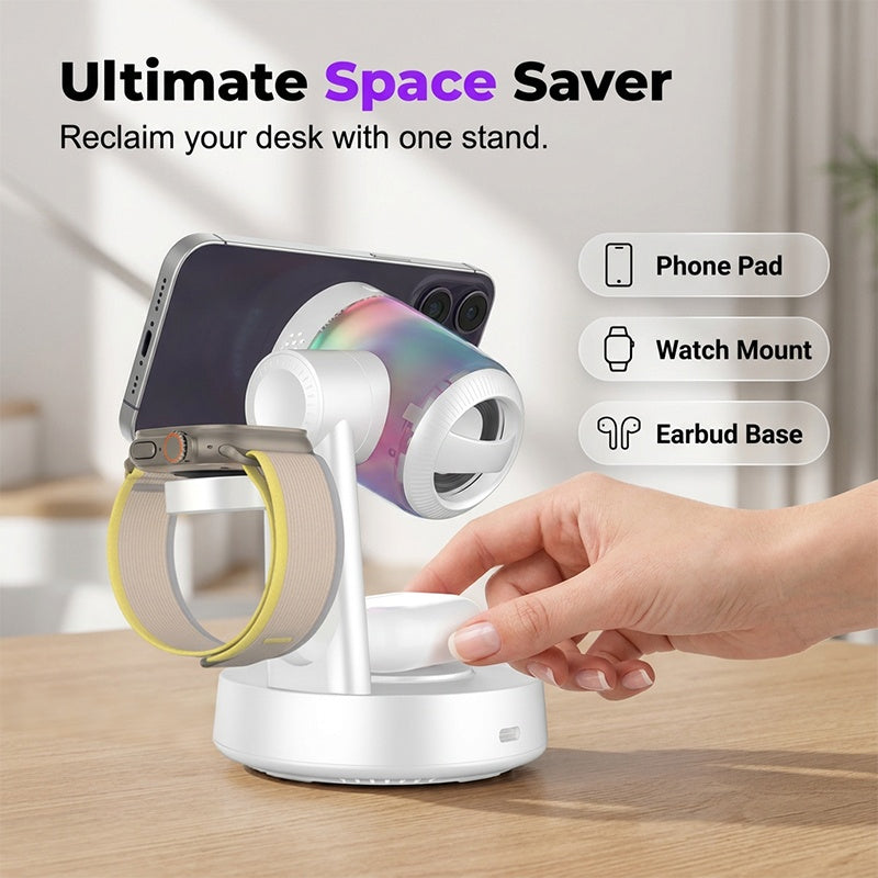 Station de Charge Magnétique 3-en-1 avec Enceinte Bluetooth