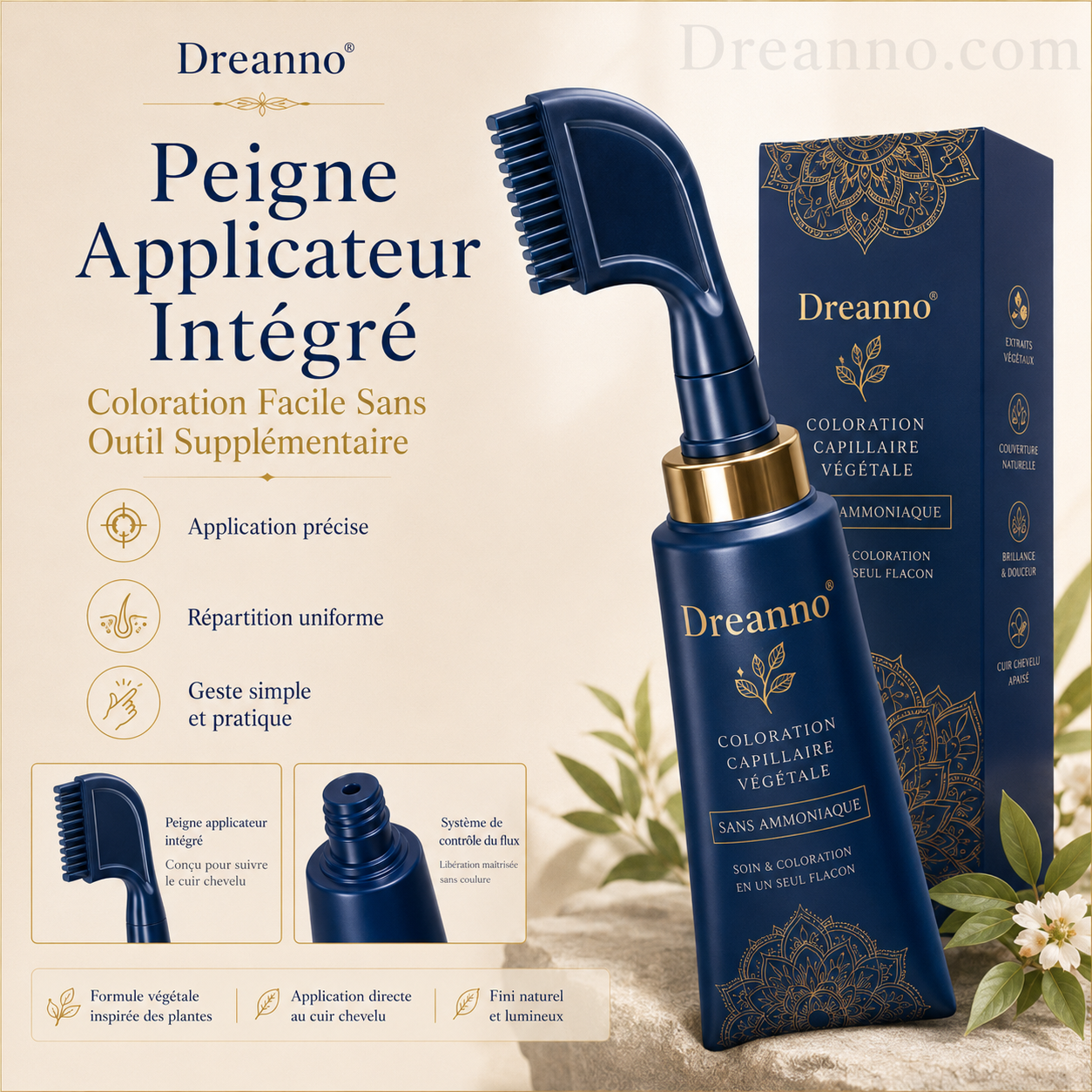 Peigne à colorer aux herbes pour un usage domestique