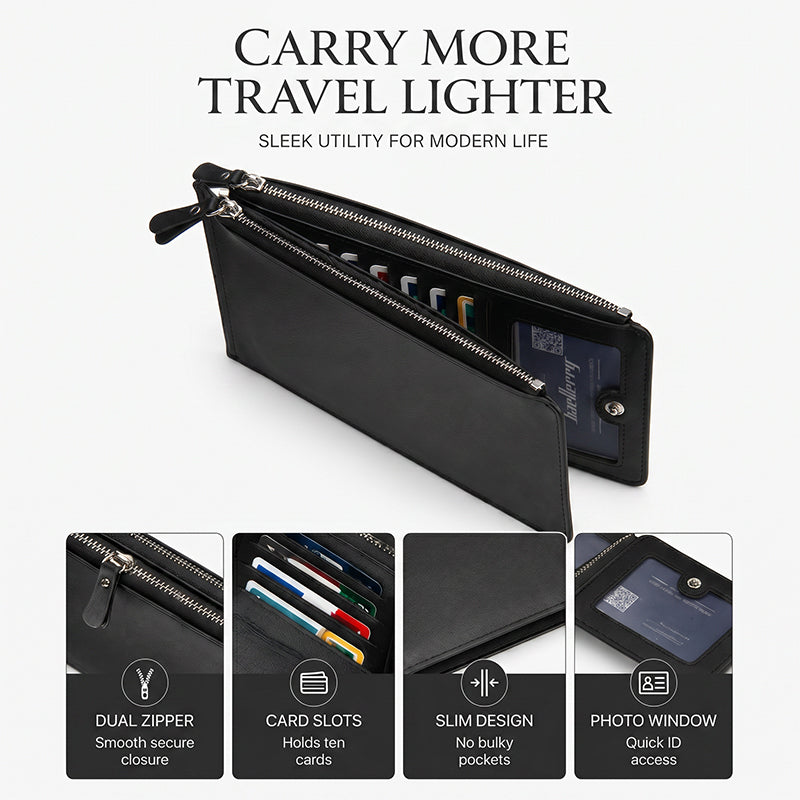 👔💼 PROMO -50% ! Portefeuille Long Slim Homme – Design Ultra-Fin Élégant, Grande Capacité Multi-Compartiments, Cuir Premium, Cadeau Idéal · 2 Coloris Noir & Café ✨