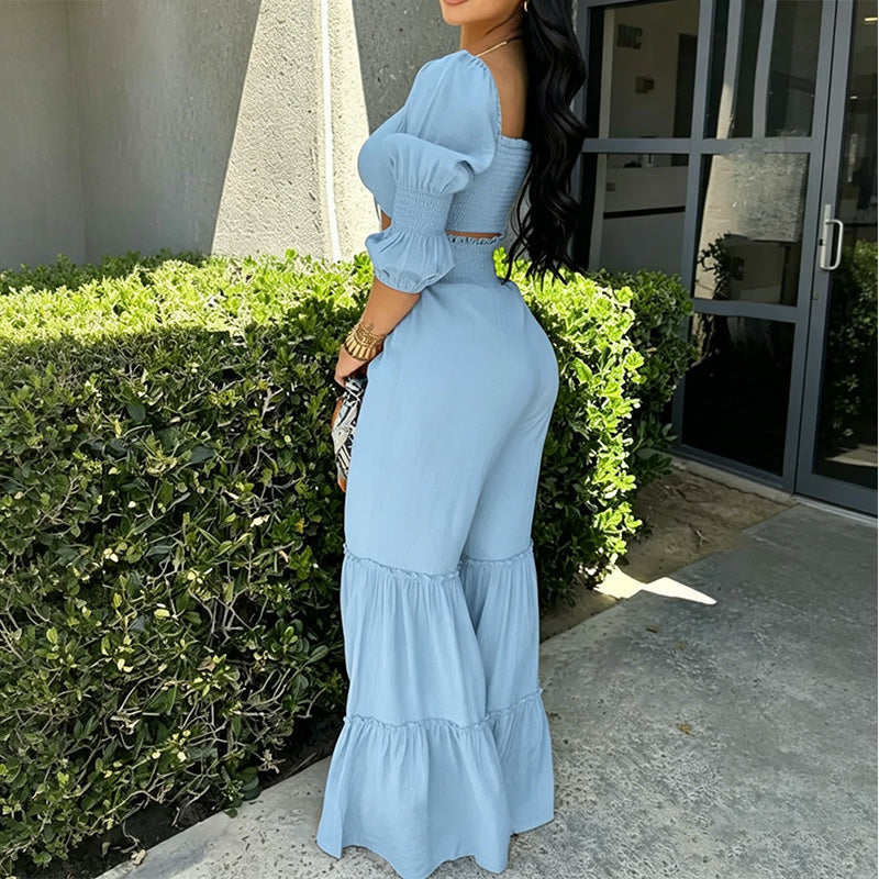 Ensemble Crop Top & Pantalon à Volants Femme 🌸