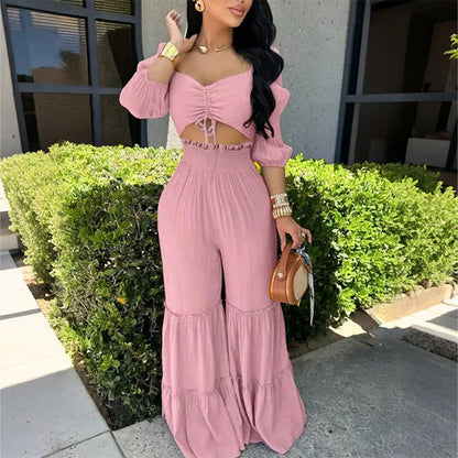 Ensemble Crop Top & Pantalon à Volants Femme 🌸
