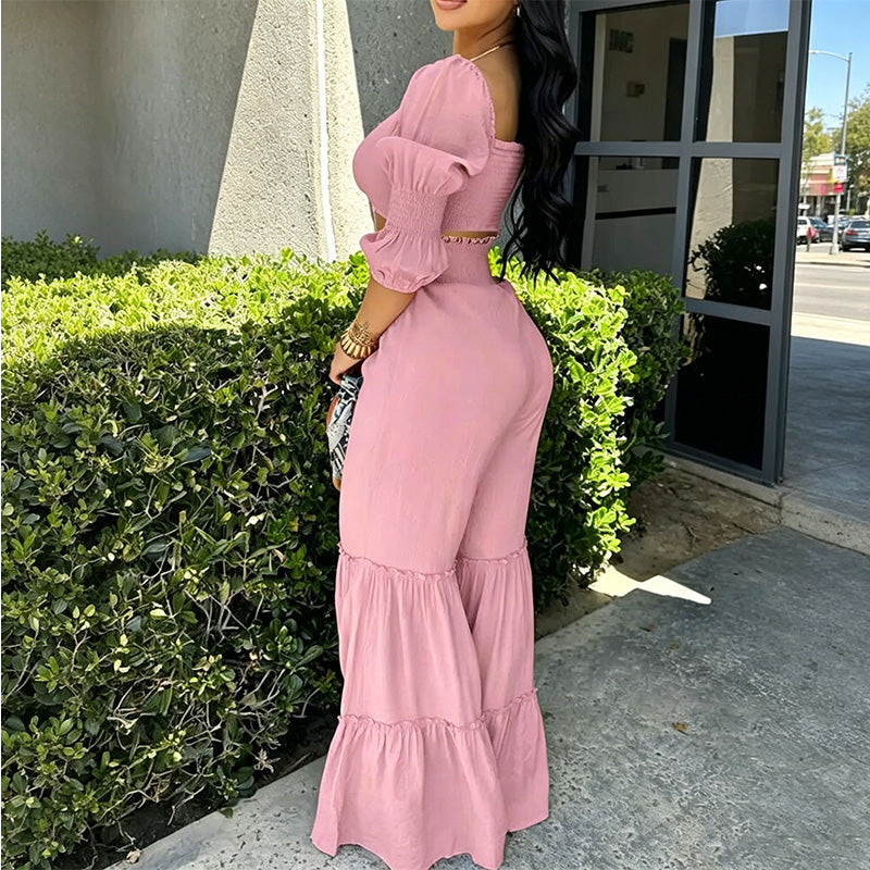 Ensemble Crop Top & Pantalon à Volants Femme 🌸