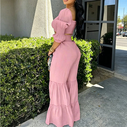 Ensemble Crop Top & Pantalon à Volants Femme 🌸